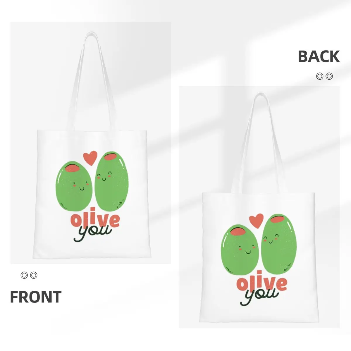 Olive You - I Love You Shopping Bags Ladies Canvas The Tote Bag Reusable Girls Shoulder Tote Travel Handbag