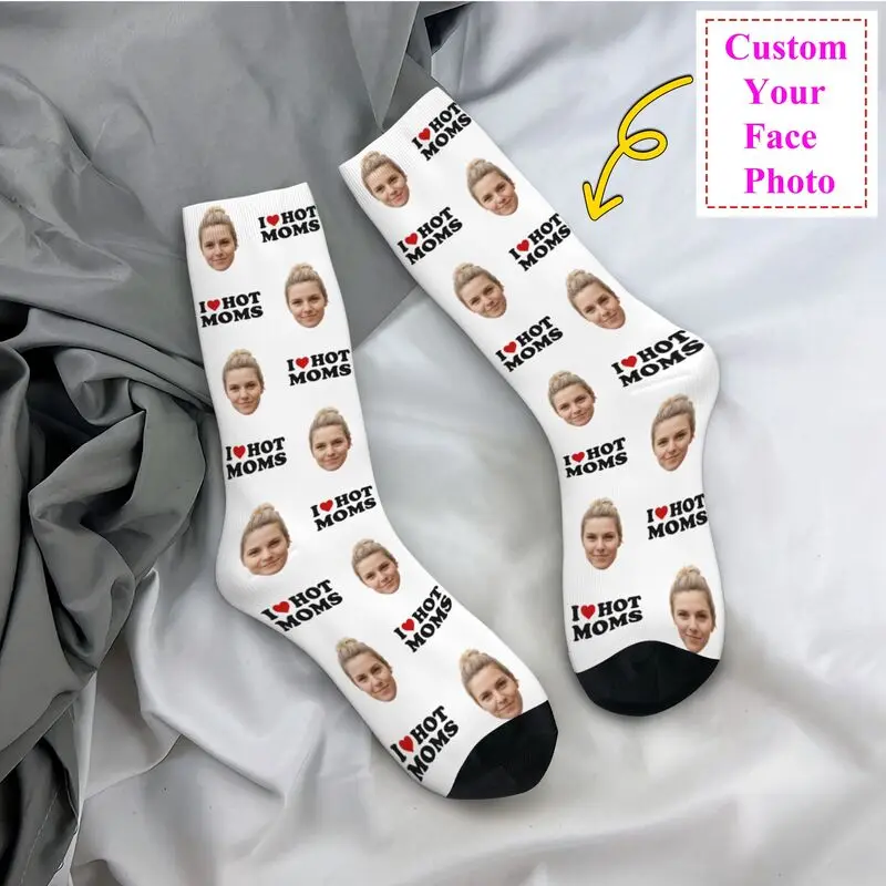 Kawaii I Love Hot Moms Custom Socks Men Women Warm 3D Printing Personalized Face Photo Design Sports Basketball Socks