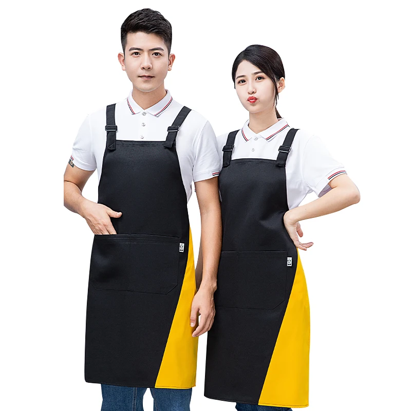 Professional Work Apron Men Women Adjustable Shoulder Strap Waterproof Cloth Mandil Catering Hotel Attendant Apron Custom Sign