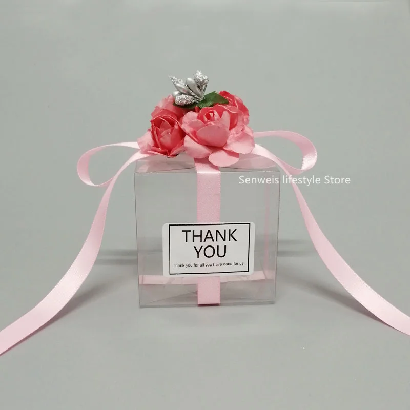 10/20/30pcs Candy Box Romantic Paper Flowers Transparent PVC Gift Boxes Wedding Favors for Guests Small Present Packaging Bag