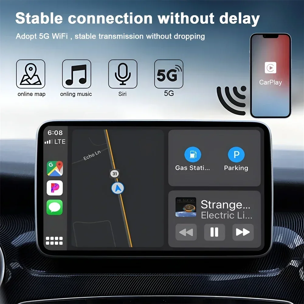 iOS iPhone 用ワイヤレス Carplay アダプター 有線からワイヤレスへのアップグレード Carplay ドングル プラグ アンド プレイ USB Type-C 接続 自動適応