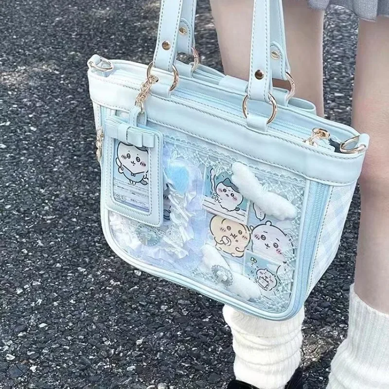 Xiuya Pink Sweet Shoulder Bag for Women Plaid Elegant Cute Large Capacity Ita Bag Lolita Transparent Fashion Cute New in Handbag