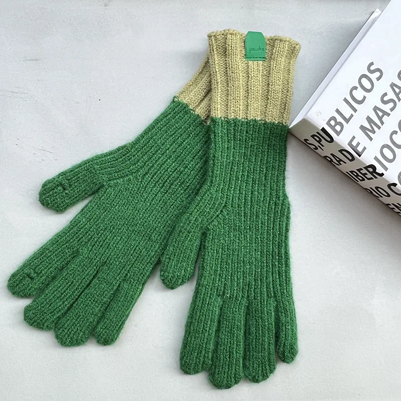 Outono e inverno nova malha elegante doce casal à prova de frio e quente estudante luvas touchscreen luvas longas