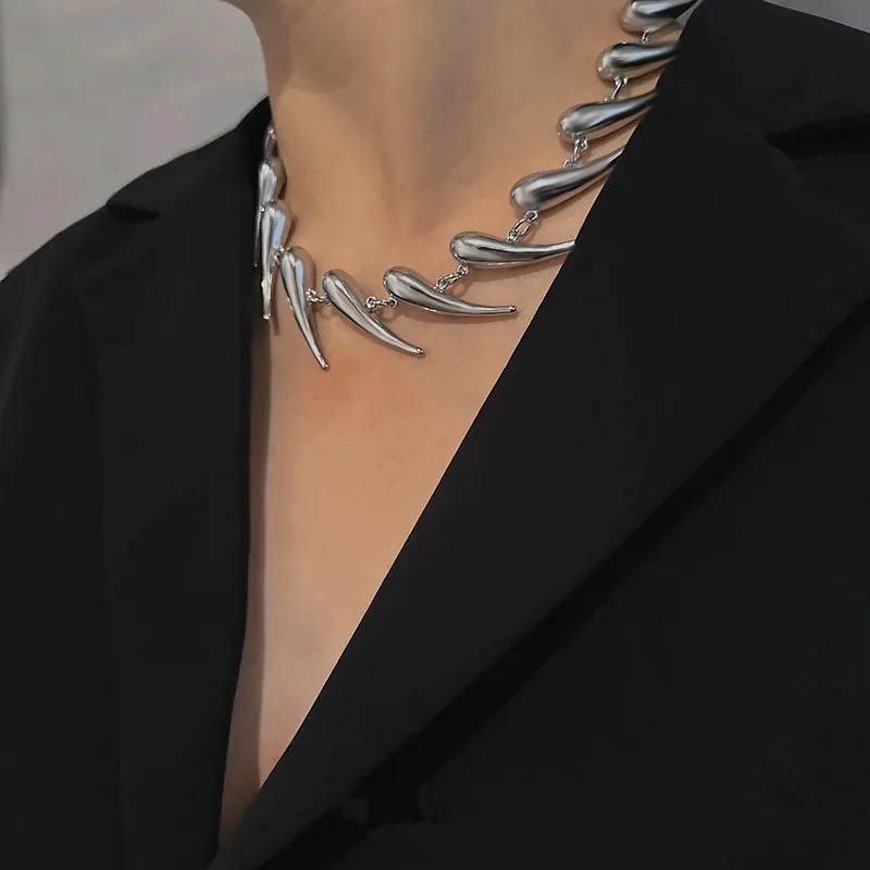 Stainless Steel Chains Rivet Choker Necklace for Men Women Hiphop Punk Neck Chains Short Collar Necklaces Wolf Tooth Jewelry New