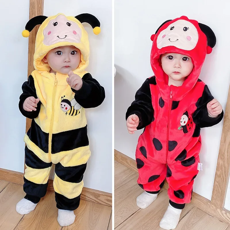 Kawaii Animal Bee Costume for Newborn Baby 0-3 Years Cosplay Onesie Halloween Jumpsuit Winter Warm Outfit Funny Cute Kigurumis