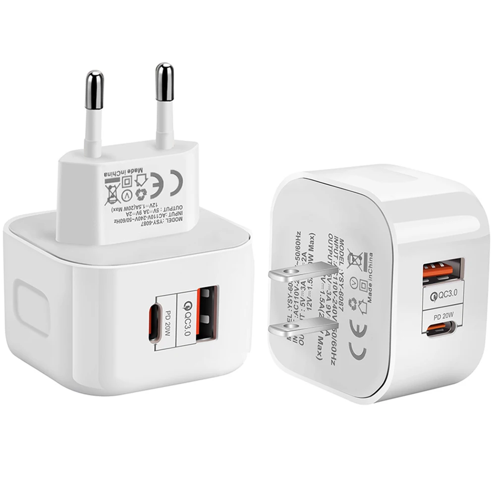 2 Port PD Plug 40W USB Type C QC3.0 Fast Charging Wall Charger Adapter For iPhone 14 13 12 ProMax Charger Plug Phone Accessories