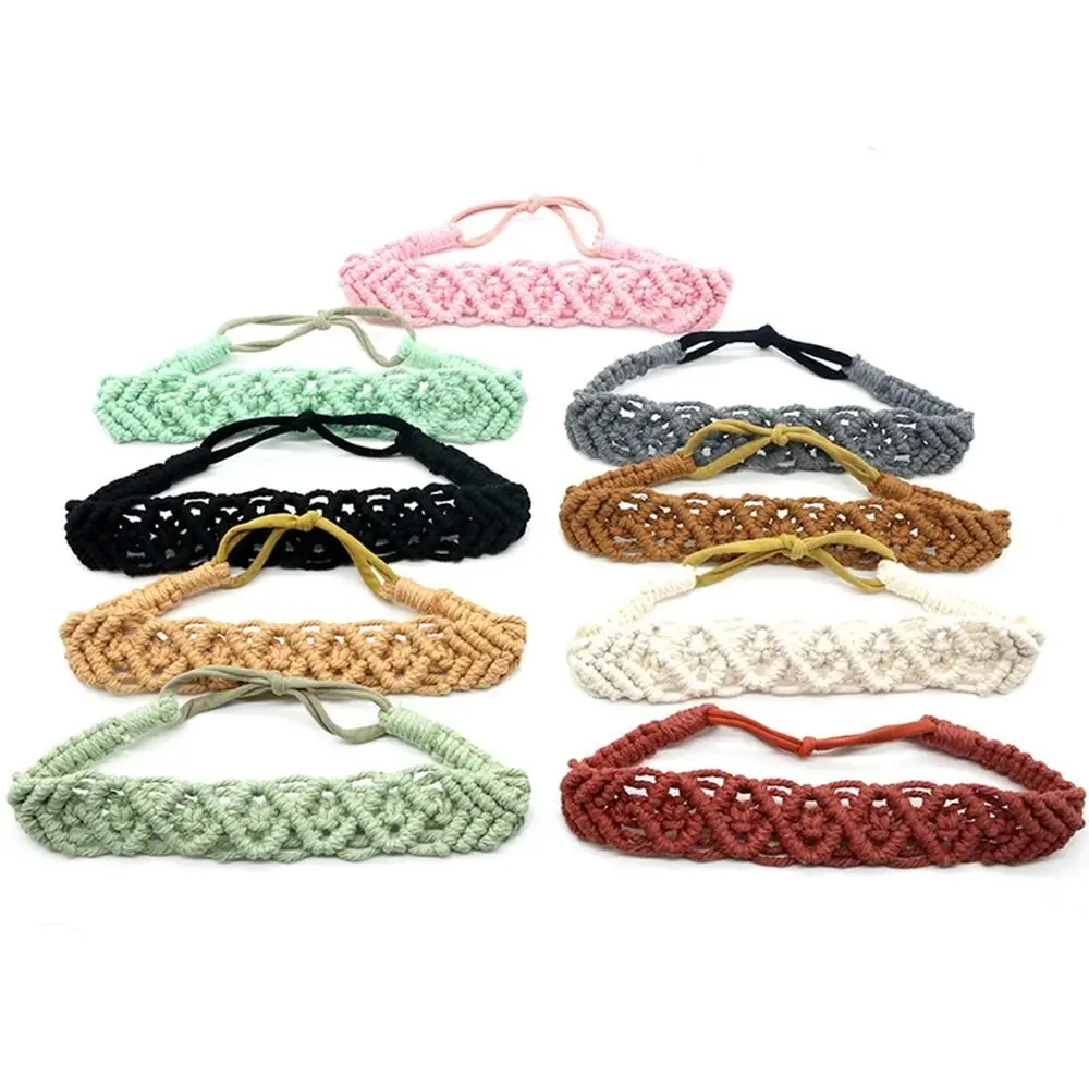 Hair Band Turban Ethnic Style Small Daisy Braided Rope Bohemian Headband Macrame Hair Band Crochet Bandana Women Hair Scarf