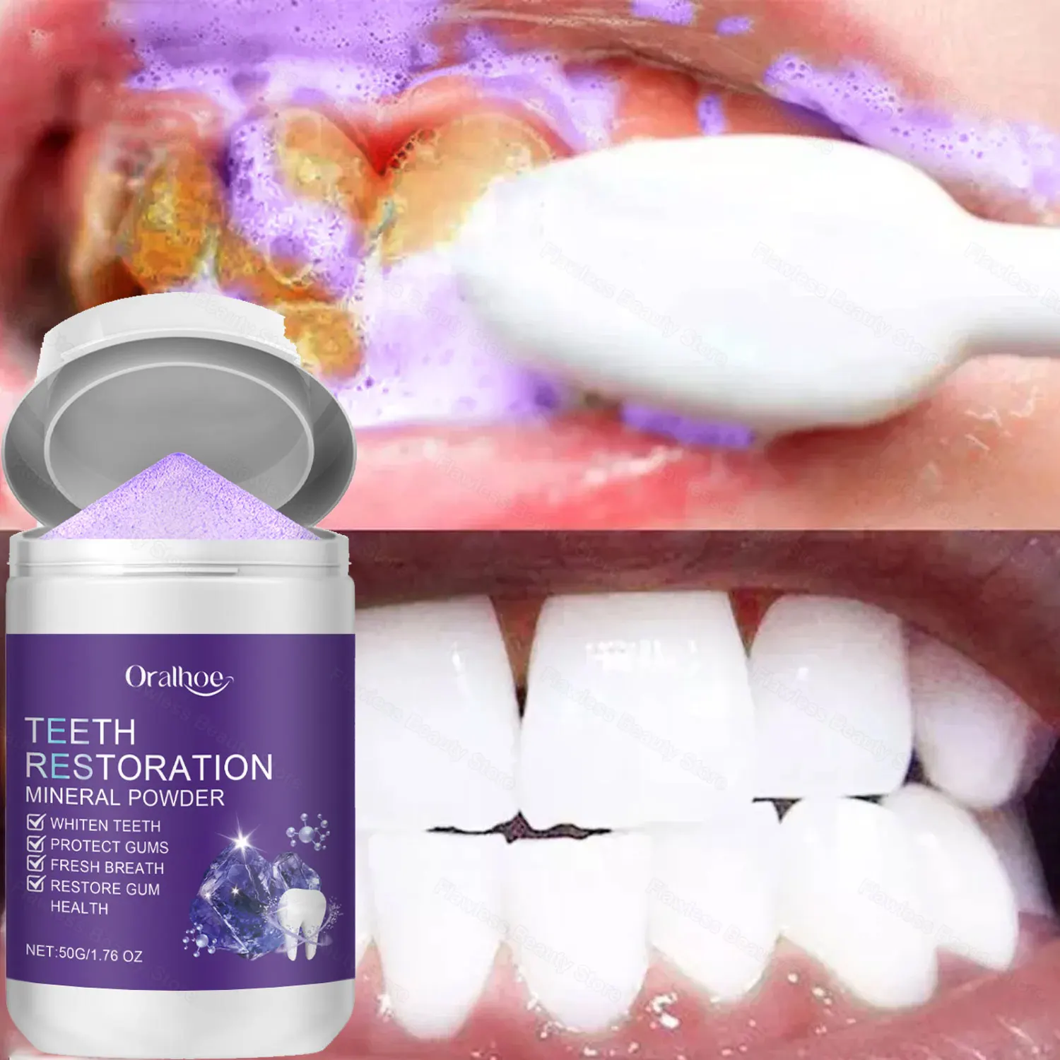 

Purple Teeth Whitening Powder Toothpaste Whiten Tooth Whiter Remove Stain Oral Cleaning Fresh Bad Breath Dental Bleaching Tolls