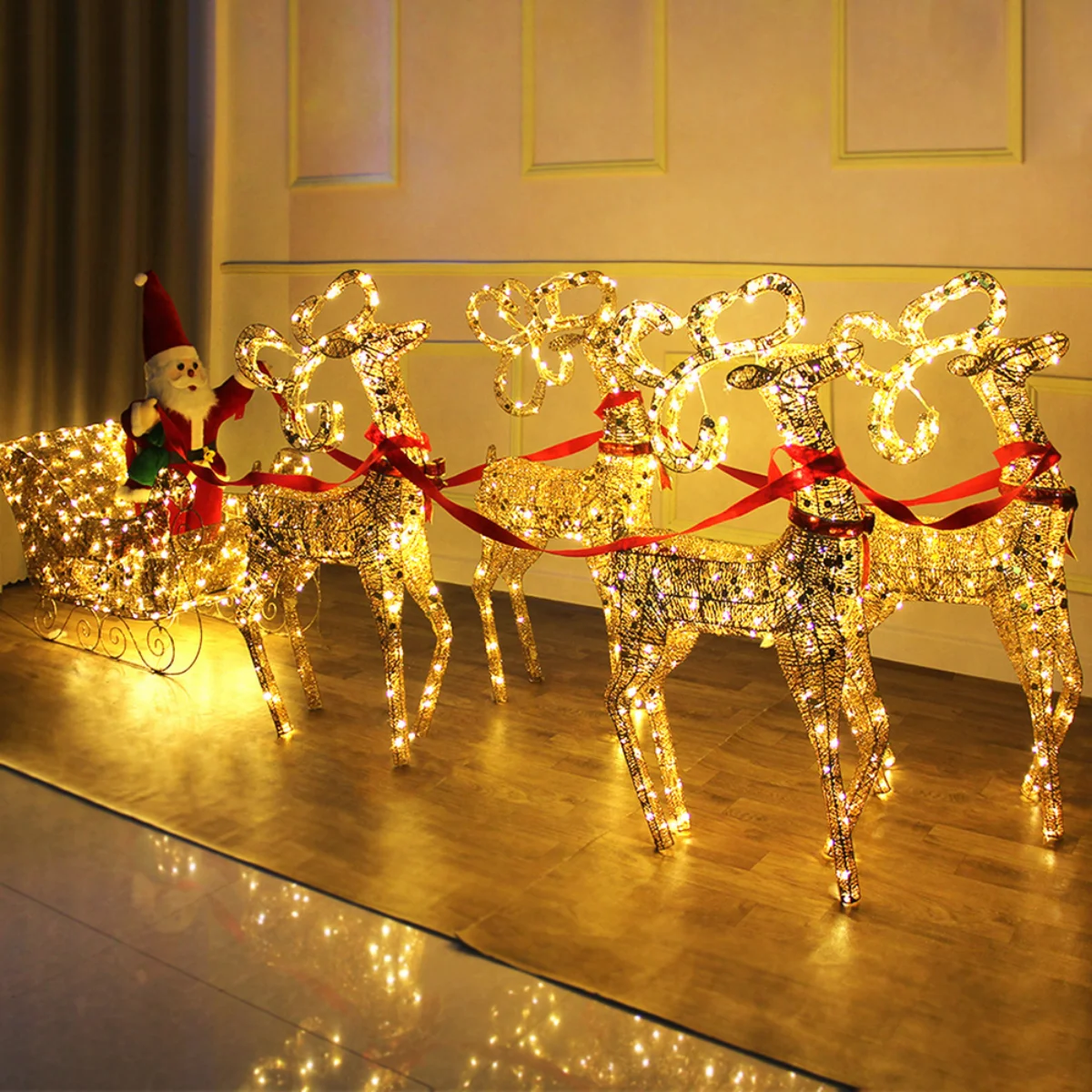 Christmas Gold Reindeer Sleigh Led Light iron sleigh cart Home Garden Yard Ornament Outdoor Navidad Decor arbol de navidad