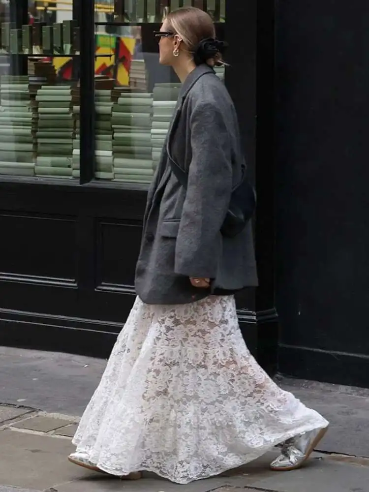 

Mesh Sheer Lace Skirts Women High Waist Street Fashion Loose Hollow Out Long Skirt Party Sexy Patchwork Clubwear 2025 50JZ