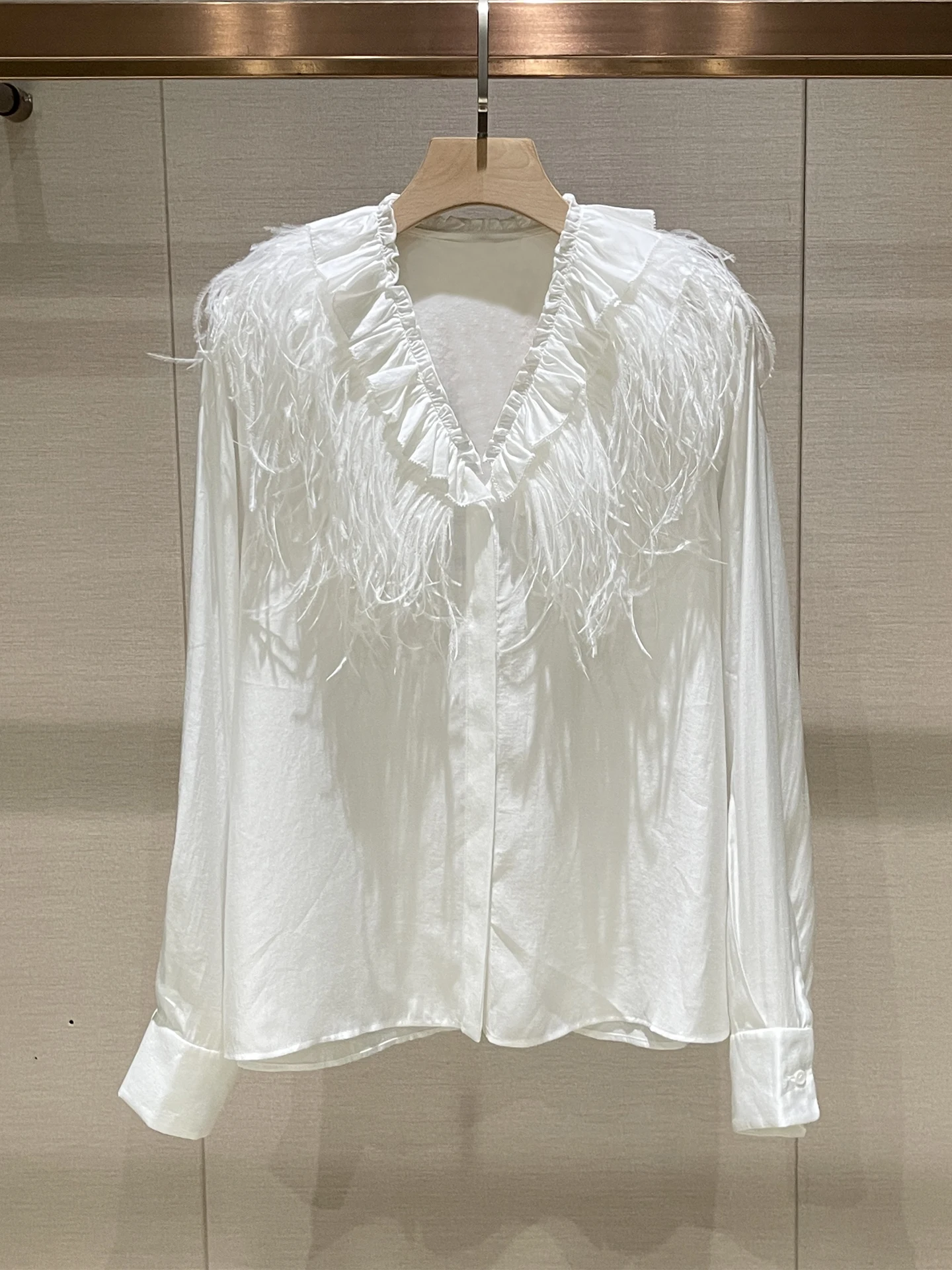 

Ele Casual Long Sve V-Ne irt Feathers Tassel Women's Top Lightweight Luxury Autumn New Sle Commute Sle Slim Fit