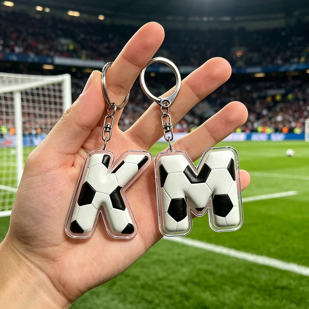 

Fashion Football Soccer Letter K M L Keychains for Accessories Bag Charm Sports Lover Keyrings Jewelry Football Fans Gifts