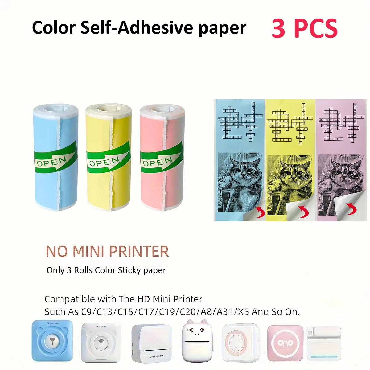 

Colorful Label Sticker 57*25MM Self-adhesive Roll Paper Label Sticker Photo Inkless Printing Portable Mini Printer Thermal Paper