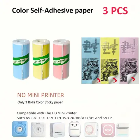 Colorful Label Sticker 57*25MM Self-adhesive Roll Paper Label Sticker Photo Inkless Printing Portable Mini Printer Thermal Paper