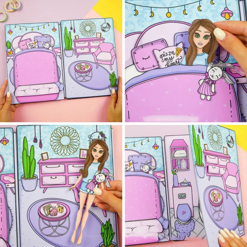 귀여운 조용한 책 소녀 드레스 스티커 수제 DIY 퍼즐 장난감 스퀴즈 책 장난감 재료 팩 어린이 선물