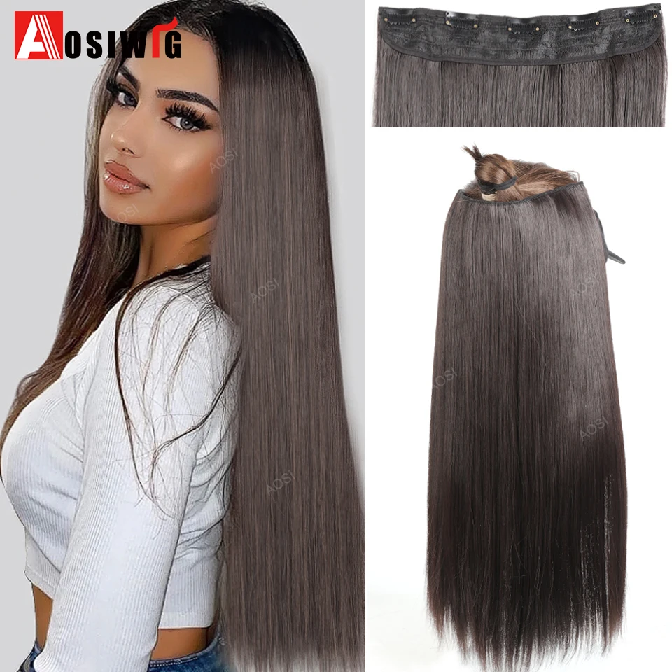 

AOSI 20/24/28 дюймов длинная прямая прическа 5 клипс натуральные волосы для наращивания синтетическое волокно термостойкий парик черный коричневый