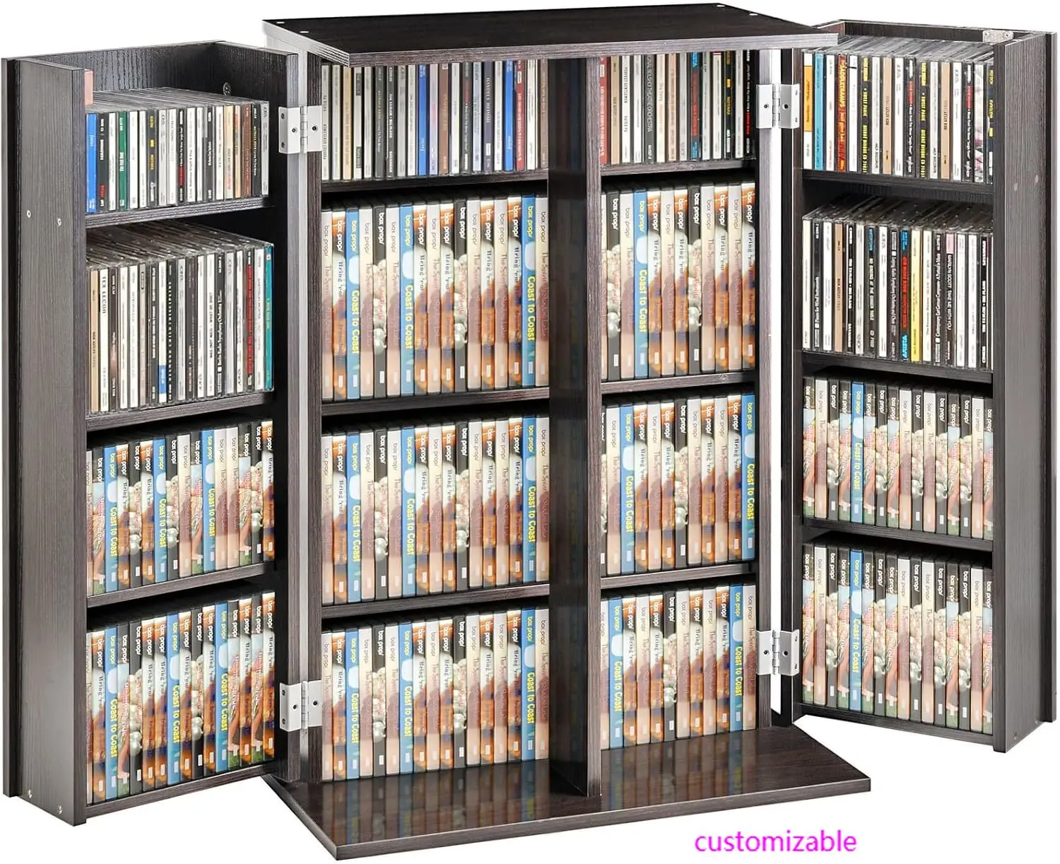 خزانة تخزين الوسائط، خزانة DVD مع أبواب ورفوف، تخزين الأقراص المضغوطة، رف DVD قابل للتعديل، يحمي وتنظيم الموسيقى