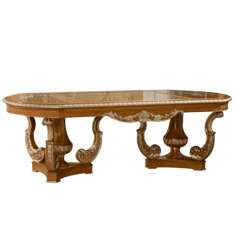 

Dining room furniture solid wood carved large dining table, one table with eight chairs, and a long dining table