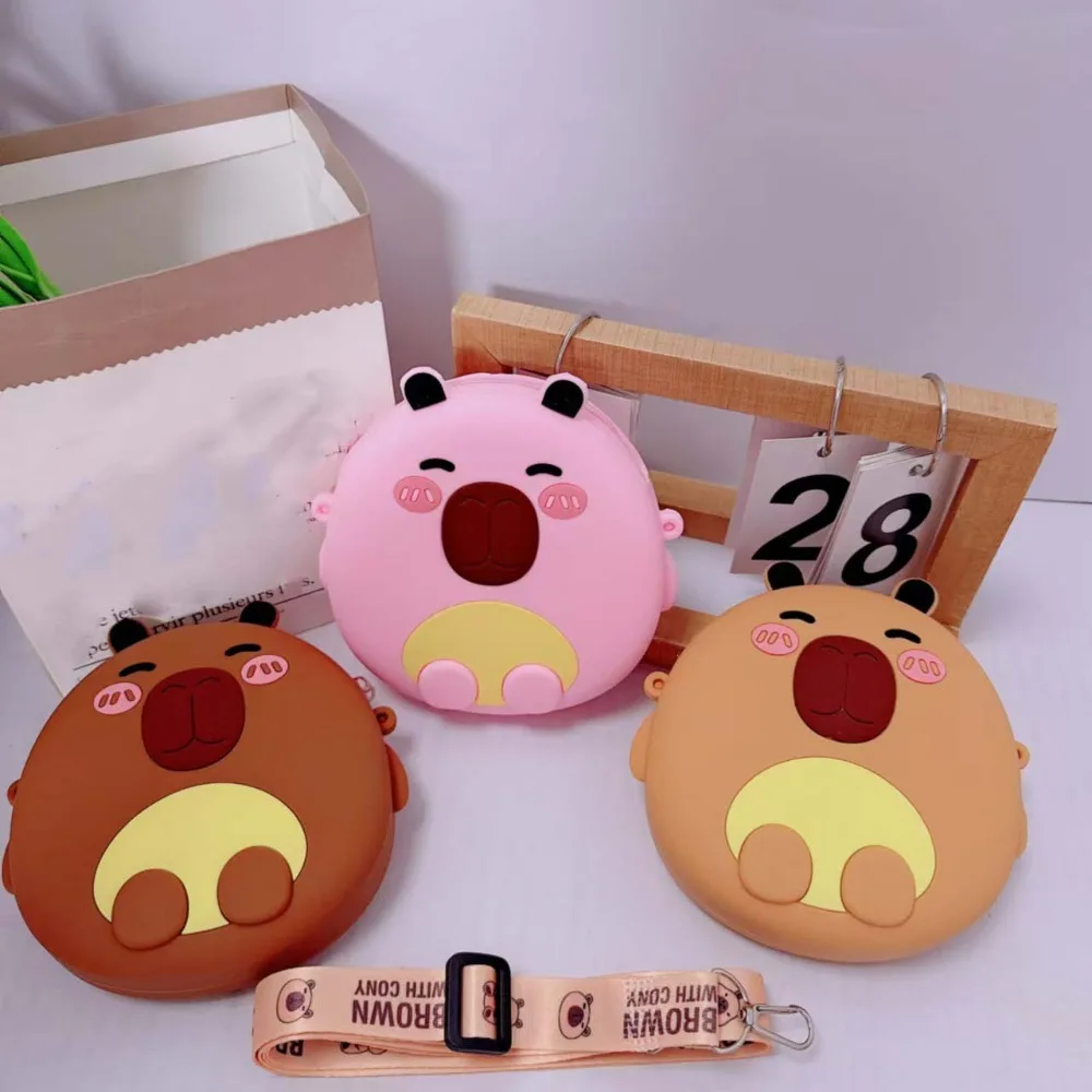 

Storage Pouch Kawaii Capybara Shoulder Bag Cartoon Adjustable Straps Silicone Doll Bag Small Wallet Children Small Purse Kids