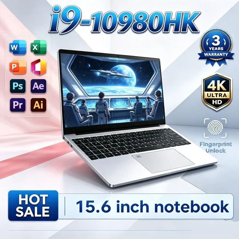 15.6 Inch Solid‑built Laptop Intel Core I9‑10980HK 16GB RAM 1TB/2TB SSD Fingerprint Unlock Windows 11 Gaming Notebook
