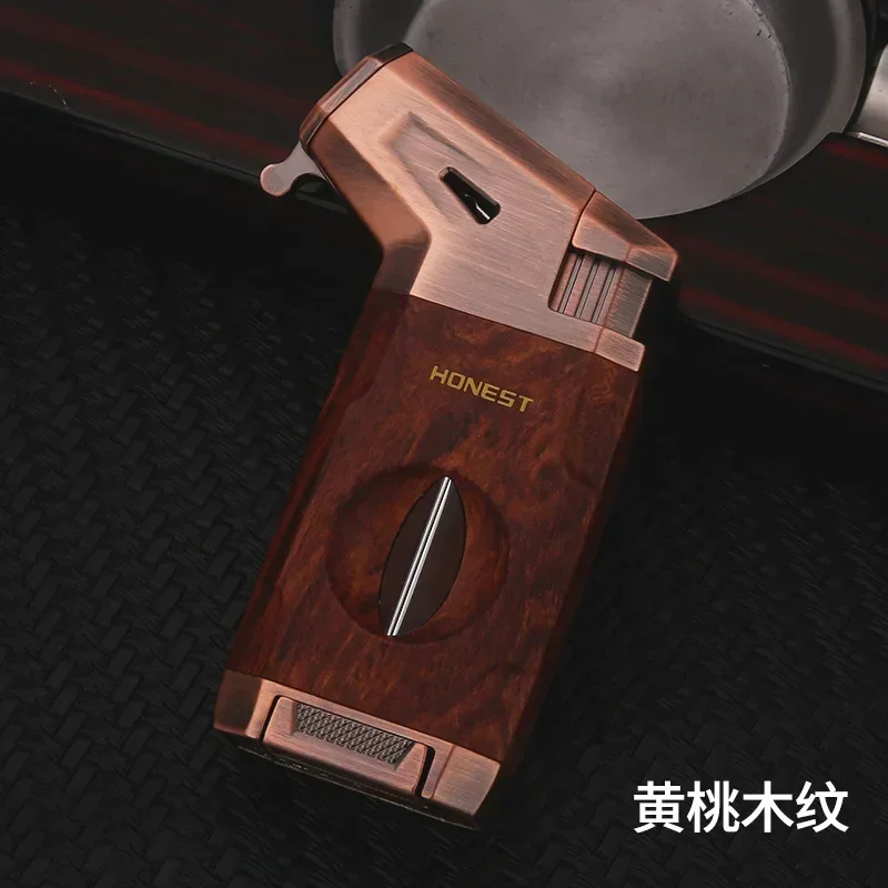 New High-end Cigar Lighter with Integrated V-shaped Cigar Cutter, Inflatable Windproof Lighter, Gift for Men