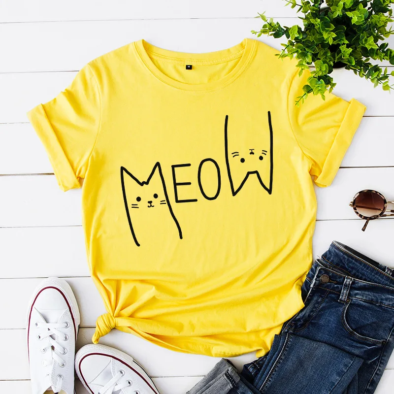 

Cute Meow Cat Women T Shirt Summer Cartoon Funny Animal T-Shirt Harajuku Kawaii Clothes Fashion Tee Tops Shirt Streetwear