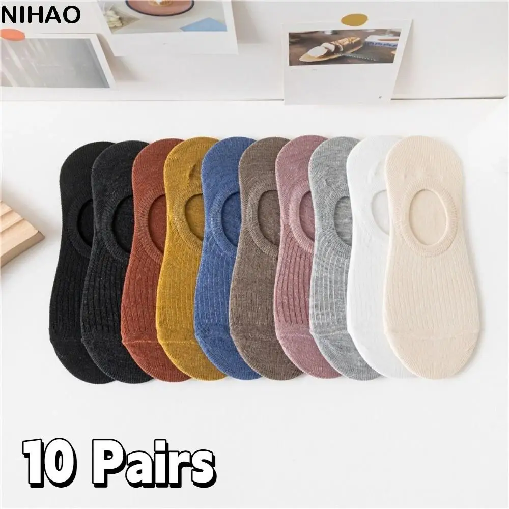 

10Pairs Casual Mesh Invisible Boat Socks Thin Non Slip Short Ankle Socks Breathable Sweat Absorbent Short Hosiery Girl