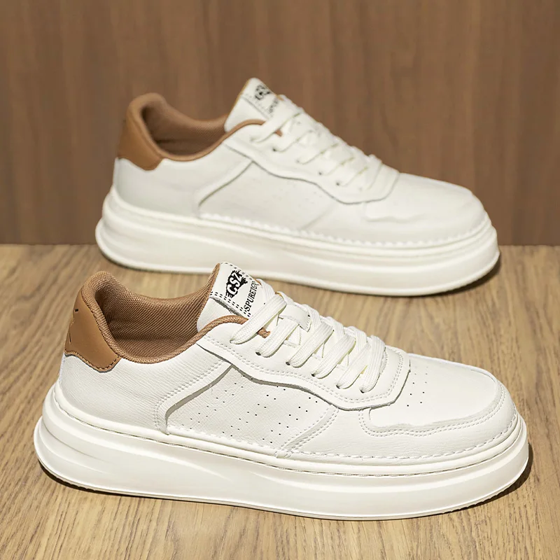 

2025 Autumn Men's White Sneakers - Breathable Korean Street Style, Versatile Casual Shoes with Hong Kong Vibes