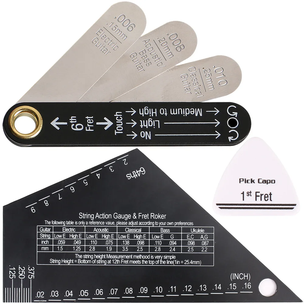 High Precision Guitar Rod Gauge and String Action Ruler Set with Pick for Easy Setup of Electric Acoustic Classical Bass Guitars