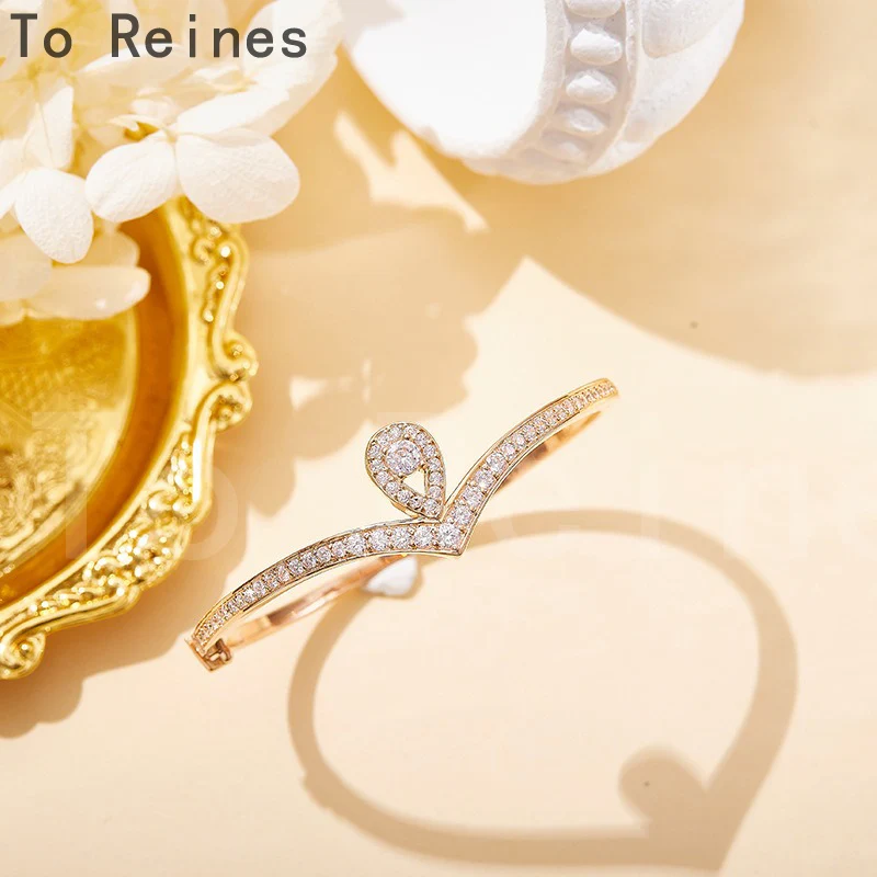 

To Reines Pear-shaped Crown Bracelet Micro Gold-Plated Stylish Ladies Jewel Sparkle Luxury Wristband Wedding Anniversary Gift