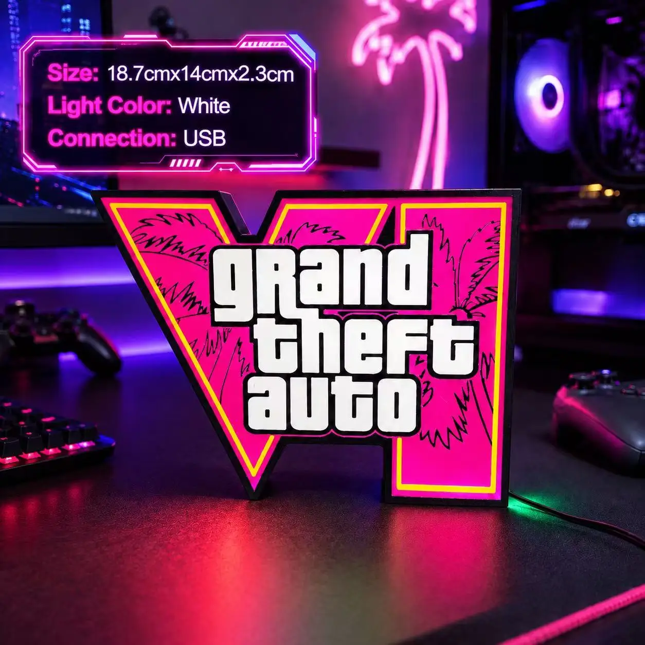 2026 New GTA 6 Horizon Ambient Light USB Cool Desktop & PC Case Decoration Ornament ARGB Faith Light Trendy Xmas Gift
