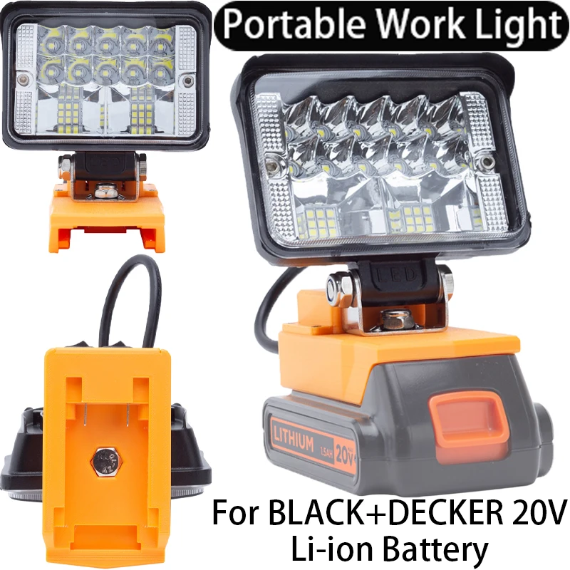 

Portable LED Work Light for Black&Decker 20V Li-ion Battery 12W Compatible USB Portable Outdoor Wireless Tool Light