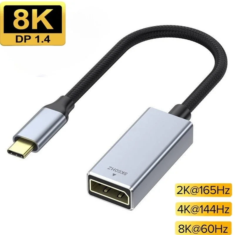 USB C to Displayport Extension Adapter Type C to DP1.4 8K Cable 8K@60Hz 4K@144Hz for Thunderbolt 3/4 MacBook Pro Display port