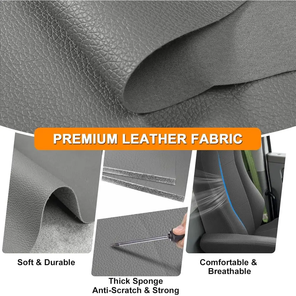 غطاء مقعد جلدي متوافق مع موديل Kenworth T680، T880، W990، مع أغطية مسند الذراع مقاس 17 بوصة، ظهر مرتفع للسائق أو الركاب