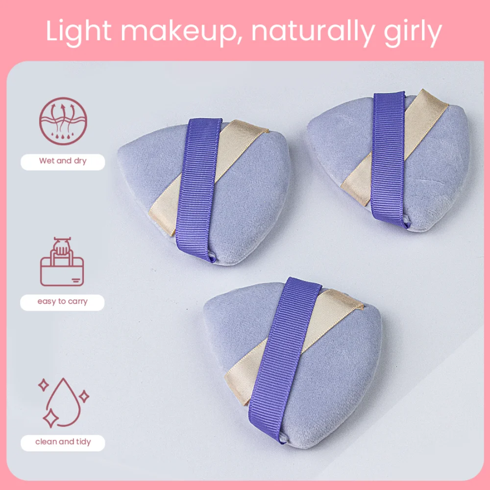 3 sets multi-color optional two-color ribbon round triangle Powder puff Makeup sponge suitable for daily makeup makeup setting