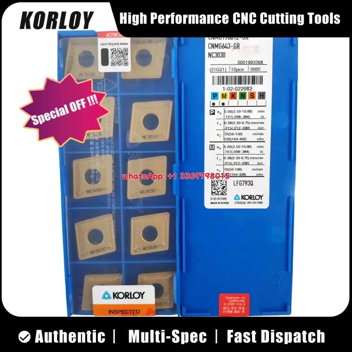 

Оригинальный KORLY CNMG09 CNMG12 CNMG16 CNMG0903 04 CNMG1204 04 08 CNMG1606 08 CNMG1906 12-MPGR NC3225 Токарная вставка 10 шт.
