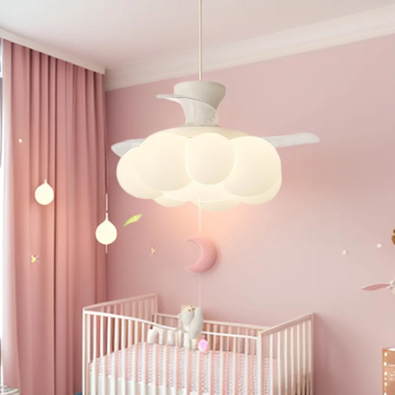 Cartoon Hanging Rabbit & Romantic Flower Fandelier, Eye-Friendly LED Ceiling Fan Light for Kids Girls Boys Bedroom
