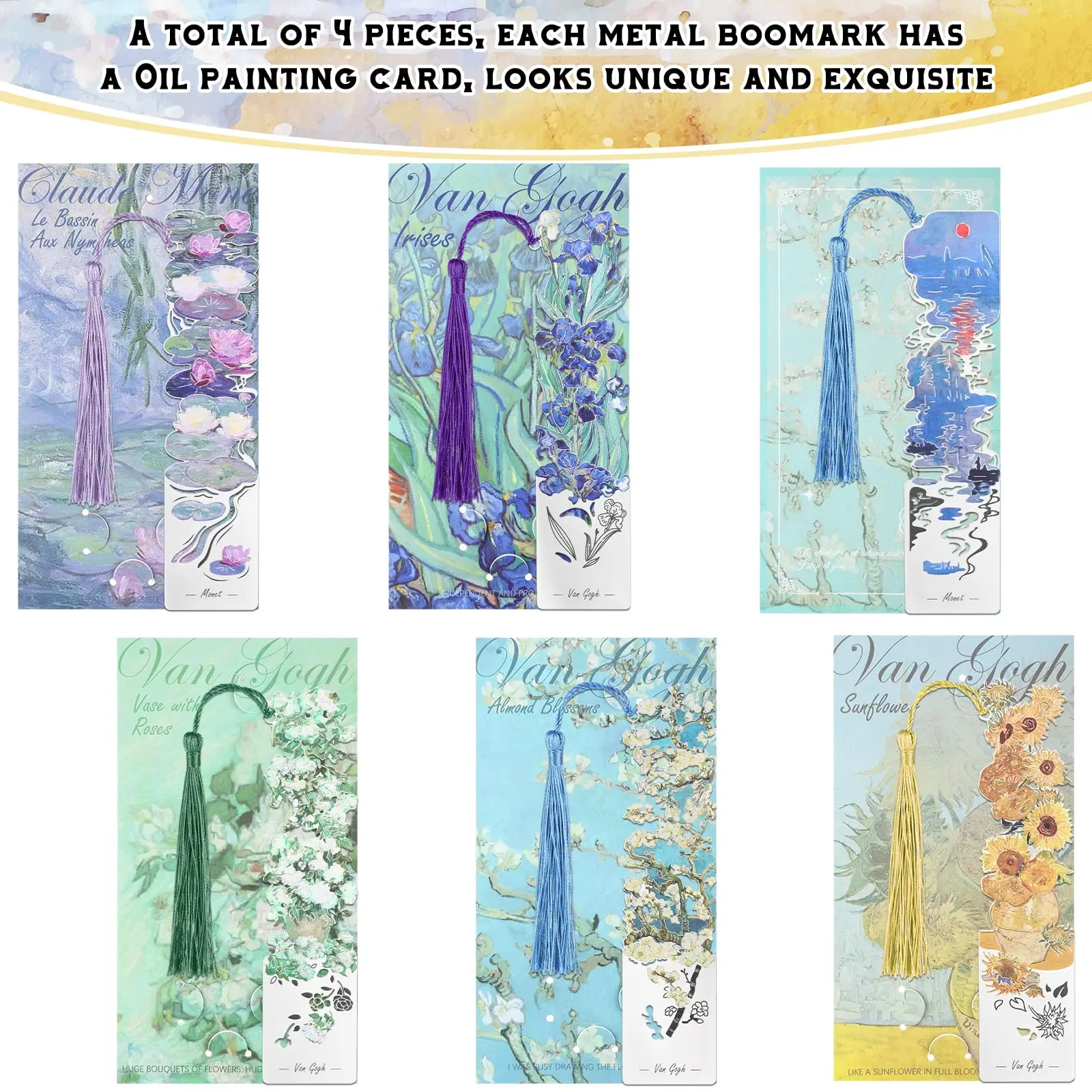 1 قطعة الإشارات المرجعية المعدنية مع شرابات، موضوع اللوحة الزيتية الذهبي الجوف المرجعية لمحبي الكتاب هدية