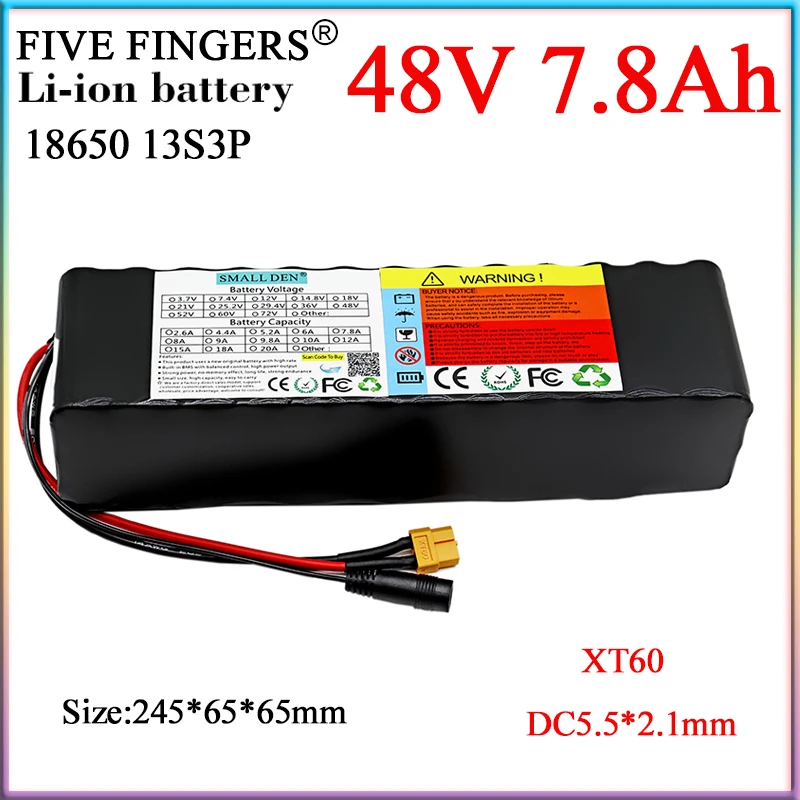 

48V 7.8Ah 18650 ebike Lithium Battery Pack 13S3P High Power Built-in BMS For 54.6V Electric Tricycle/bicycle Backup power supply