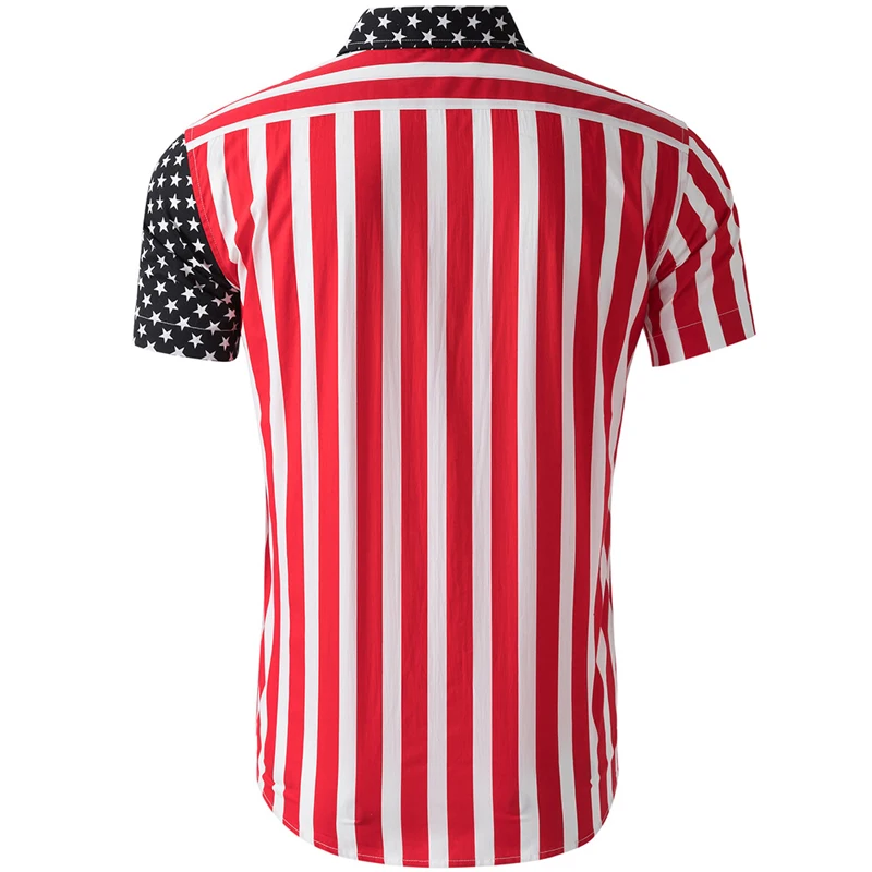 Spring Summer Men's Beach Shirts Fashion Men Shorts Sleeve Breathable Hawaii Tops Shirts Men USA Flag Stripe Shirt Clothing