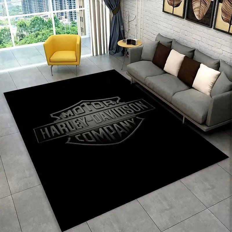 Retro H-Harleys Racing Moto Non-Slip Area Rug for Living Room,Bedroom,Playroom,Soft Carpet Floor Mat Home Decor Rug  Room view 6