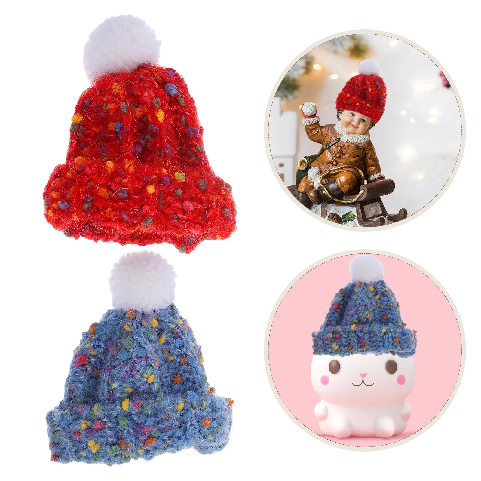 

2 шт. миниатюрные вязаные шерстяные шапочки для кукольного домика, милые крошечные зимние шапочки, аксессуары для рукоделия, декор из пряжи, товары для творчества