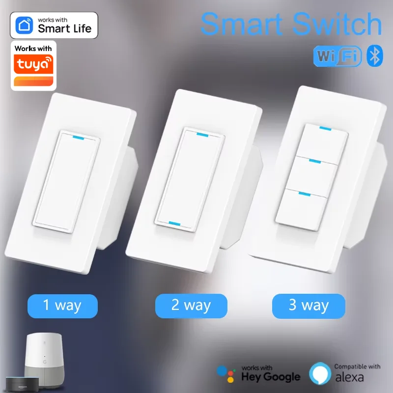 WiFi Smart Light Switch Need Neutral Wire 110-240V 1/2/3 Way Control Panel Works With Smart Life&Tuya App Alexa Google Home