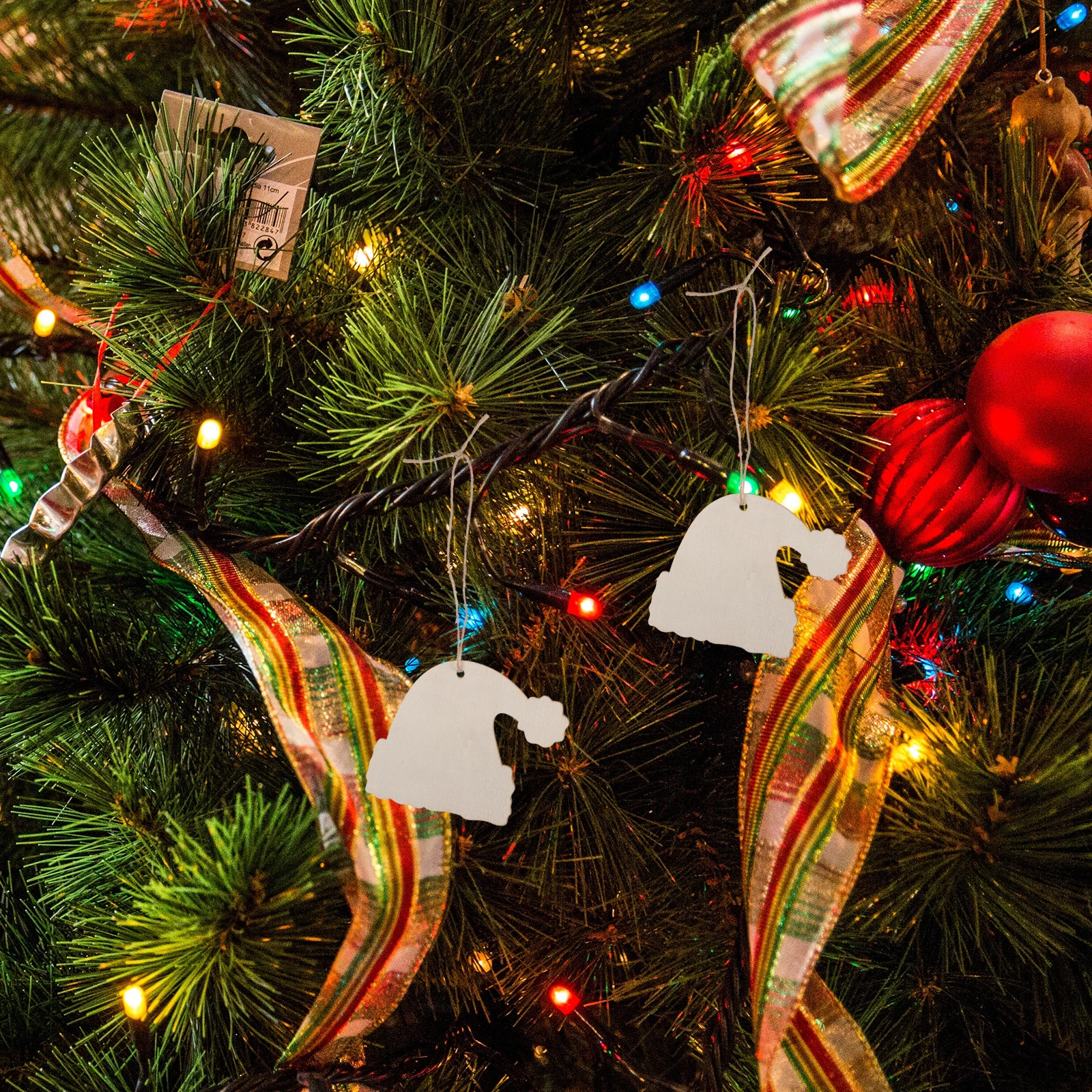 

10 Pcs Christmas Hat Pendant Ornament Tree Hanging Wooden Decoration Xmas Ornaments