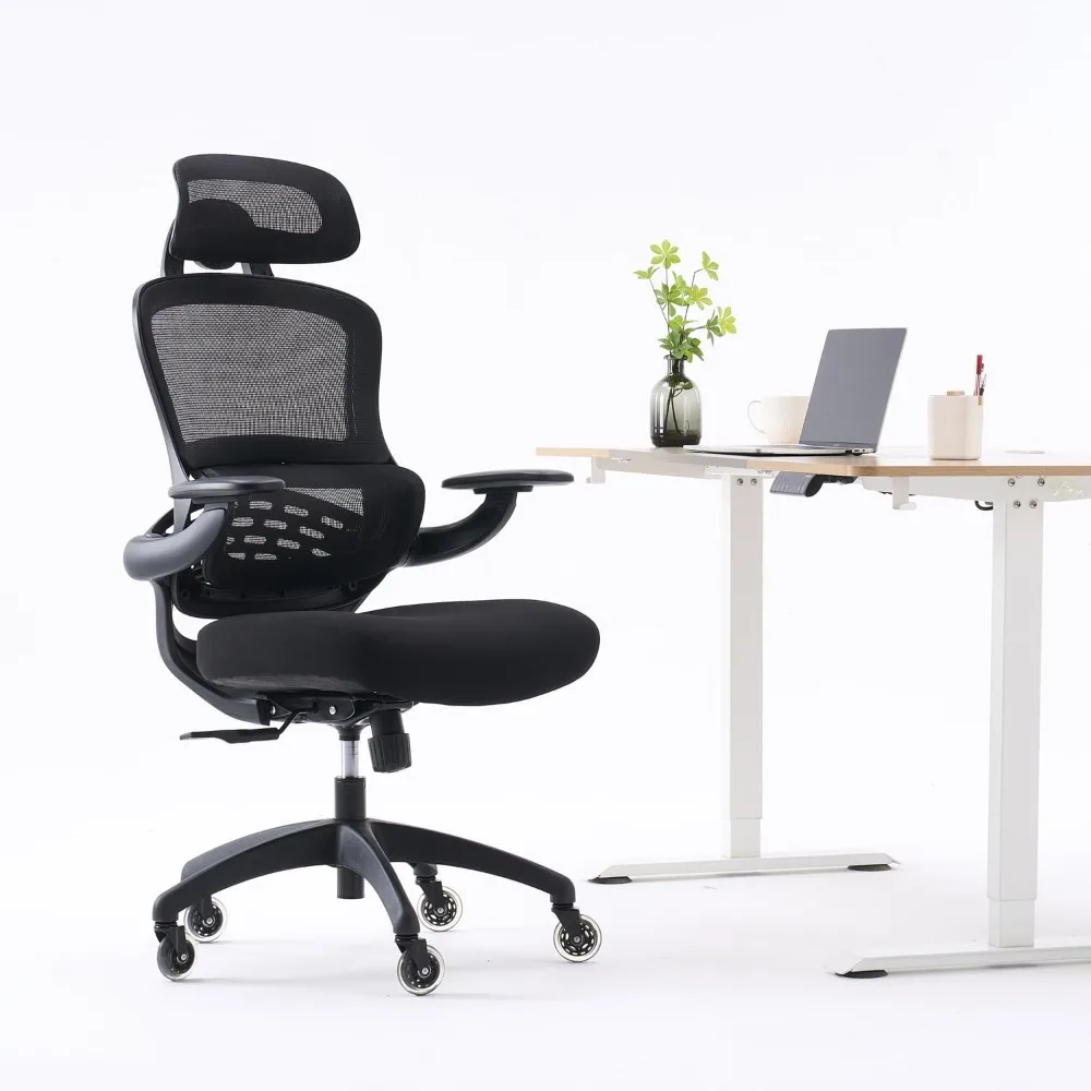 

Office Chair Ergonomic Mesh Home Desk Black High Back Swivel Computer Task Chair with Flip-Up Arms,Adjustable Headrest