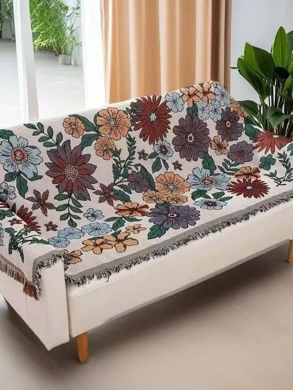 New Multi-Functional Sofa Cover Full-Length Fringed Blanket One-Piece Extended Dustproof Polyester Couch Pad for Living Room