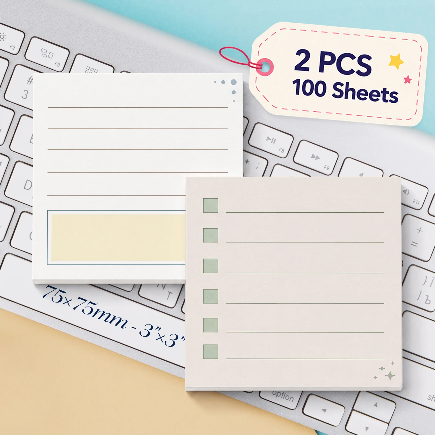 2pcs Checklist Sticky Notes Set, Lined To Do List Self Stick Memo Pads, 100 Sheets Total, Minimal Notepads, Removable Adhesive