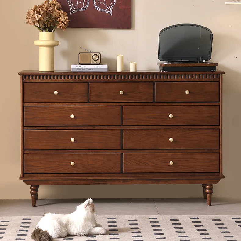 

French retro Hepburn solid wood nine-chest cabinet, living room, advanced storage cabinet, bedroom, antique wall drawer