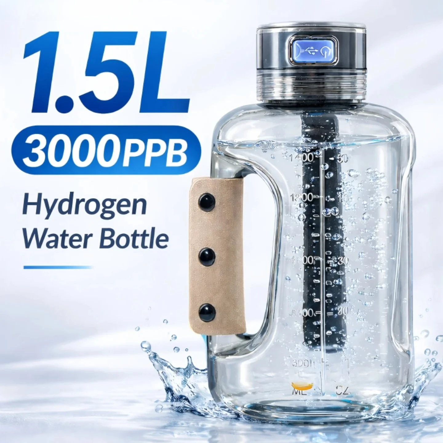 Hydro gen Water Bottle 1.5L Portable Hydro gen Rich Water Generator Large Capacity Sports Cup for Gym Outdoor Fitness