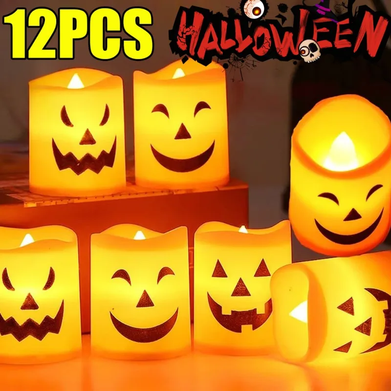 

12/1PCS Halloween LED Candle Lights Ghost Electronic Glowing Pumpkin Lights Festival Party Decor Props Halloween Decorations